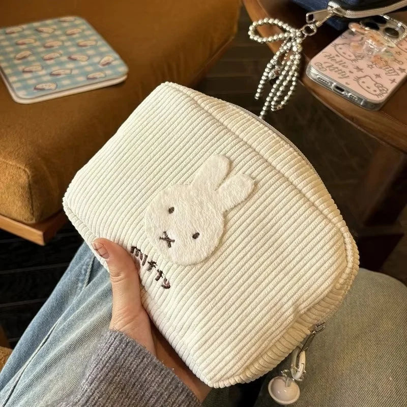 Kawaii Corduroy Cosmetic Bag — Large-Capacity Makeup Pouch, Portable Coin Purse & Pen Organizer
