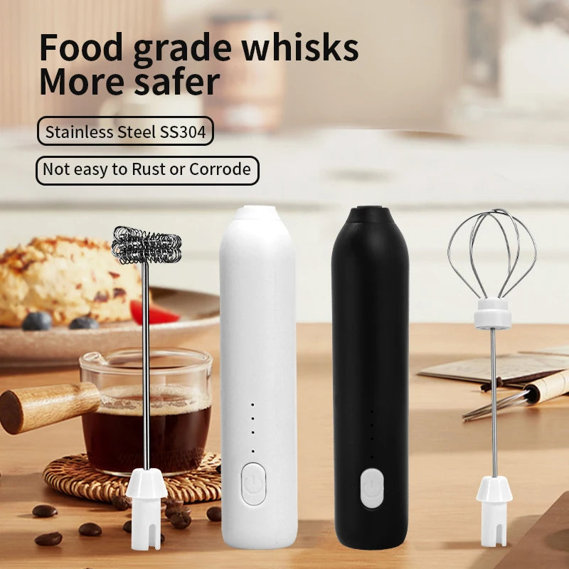 Wireless Electric Milk Frother & Egg Beater — USB-C Rechargeable Handheld Coffee Whisk, 3-Speed Mini Foam Maker