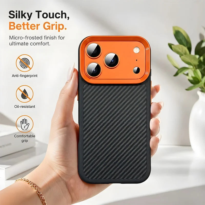 Carbon Fiber Texture Shockproof Phone Case – PC+TPU Half-Wrap Protective Cover for iPhone 12/13/14/15/16/17/18 (Pro, Pro Max, Plus)