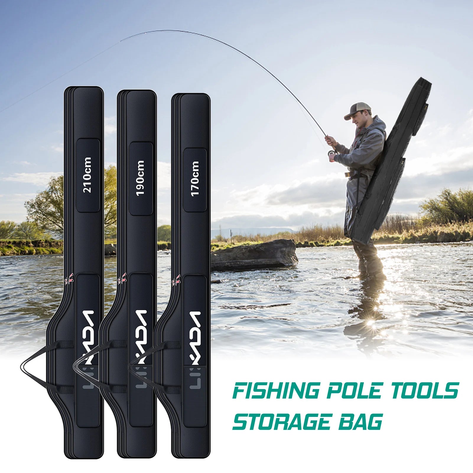 190cm (75 in / 6.2 ft) Portable Folding Fishing Rod & Reel Bag Tackle Storage Carry Case