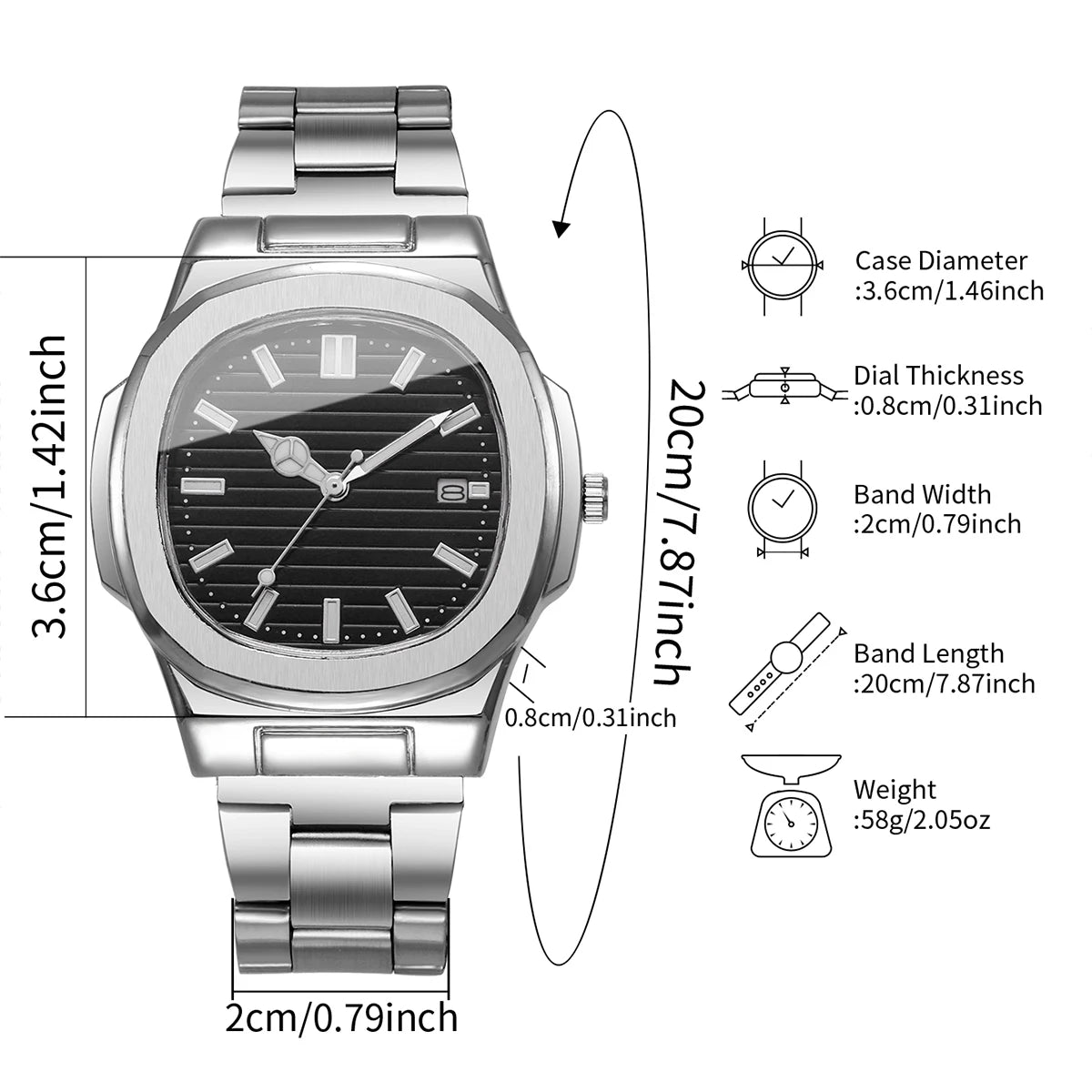 Men's Square Dial Quartz Watch with Date – Alloy Strap Business Dress Watch