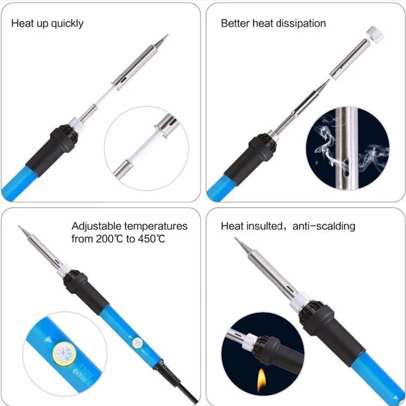 Adjustable Temperature 60W Electric Soldering Iron with Interchangeable Tips - Precision Soldering Repair Tool