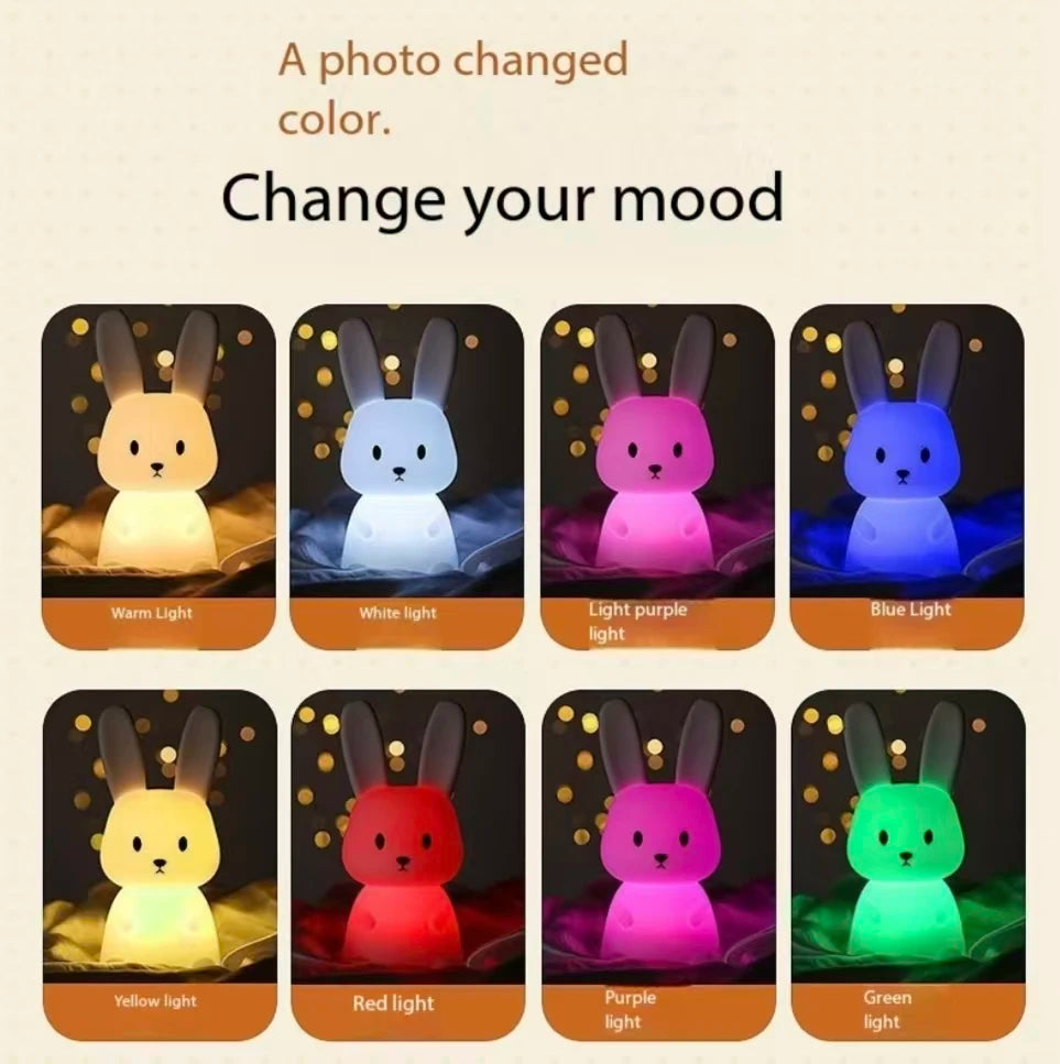 Silicone Rabbit Night Light Touch Sensor LED Lamp, USB Rechargeable Cute Animal Table Lamp for Kids & Baby Bedroom Gift
