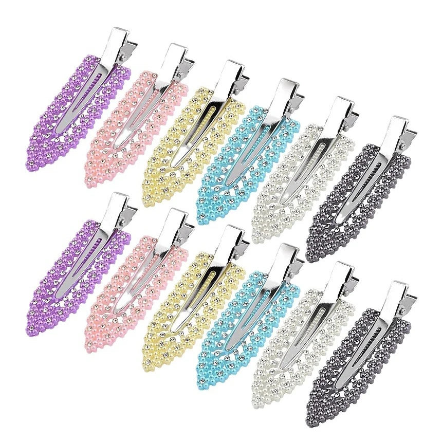 12-Pack Rhinestone and Pearl Leaf Hair Clips – Sparkling Bridal & Party Hairpins