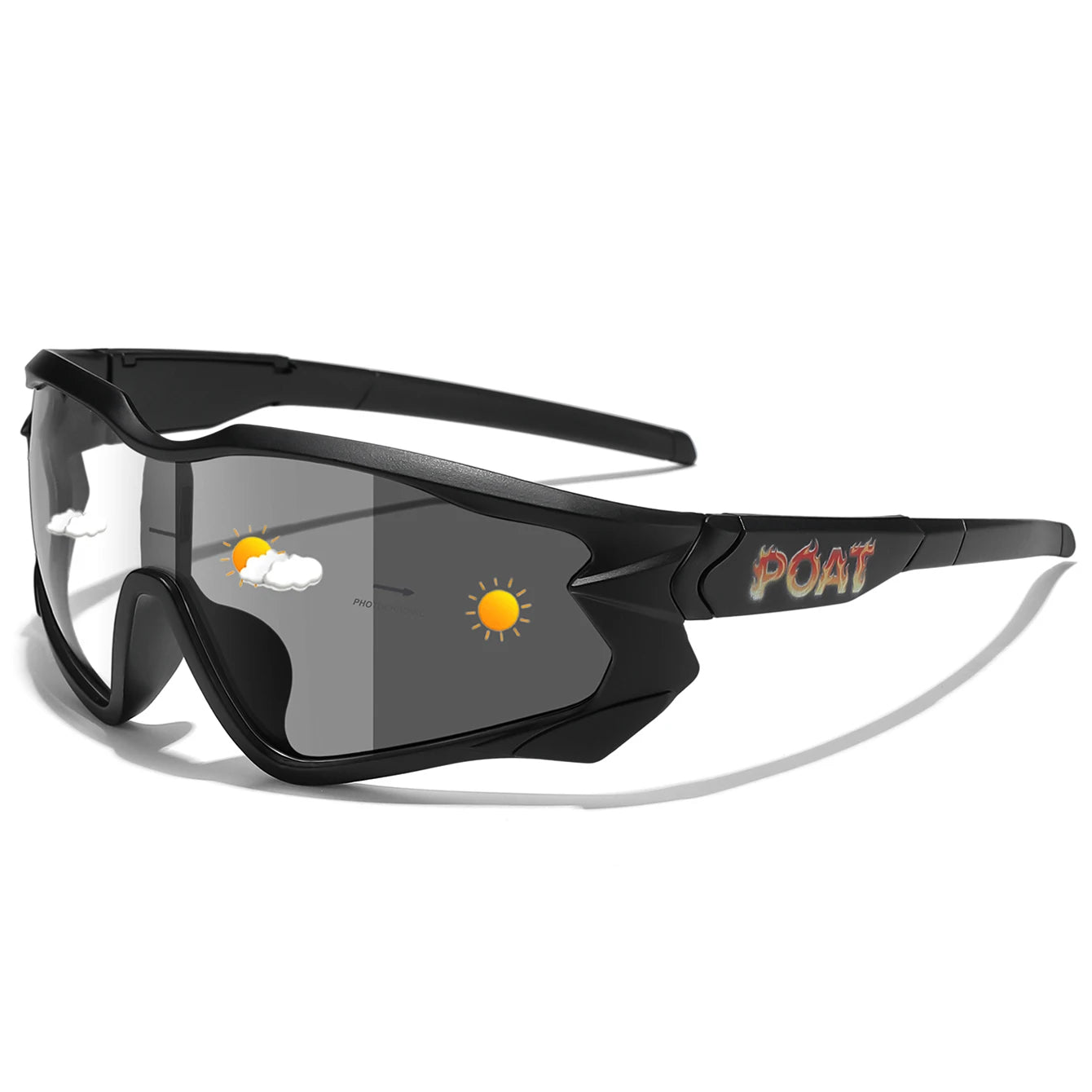 Unisex Photochromic Road Bike Sunglasses - Polycarbonate Lenses, 142 mm (5.6 in) W x 58 mm (2.3 in) H