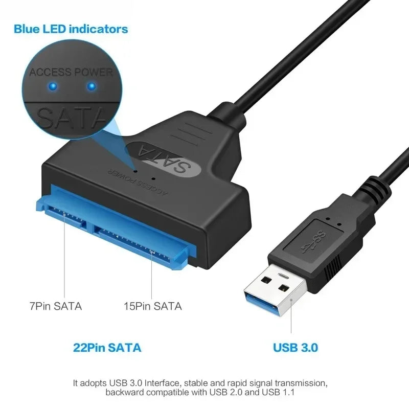 SATA III to USB 3.0 Adapter Cable for 2.5-Inch HDD/SSD (22-Pin) — Up to 6 Gbps with USB 2.0 Power Port