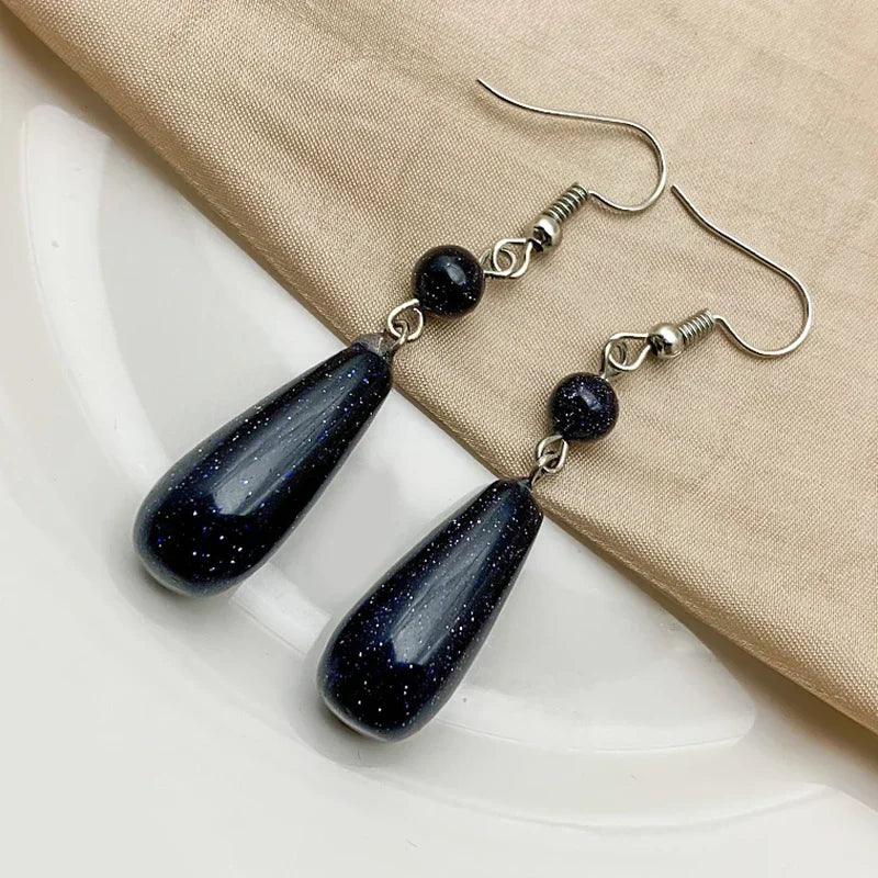 Korean Natural Stone Drop Earrings – Handmade Malachite & Tiger Eye Statement Earrings for Women Party Gift