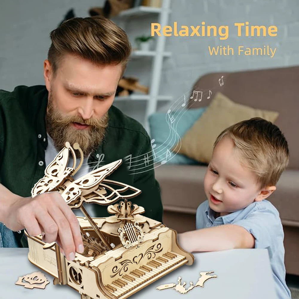 3D Wooden Piano Music Box DIY Model Kit — Mechanical Puzzle for Teens & Adults