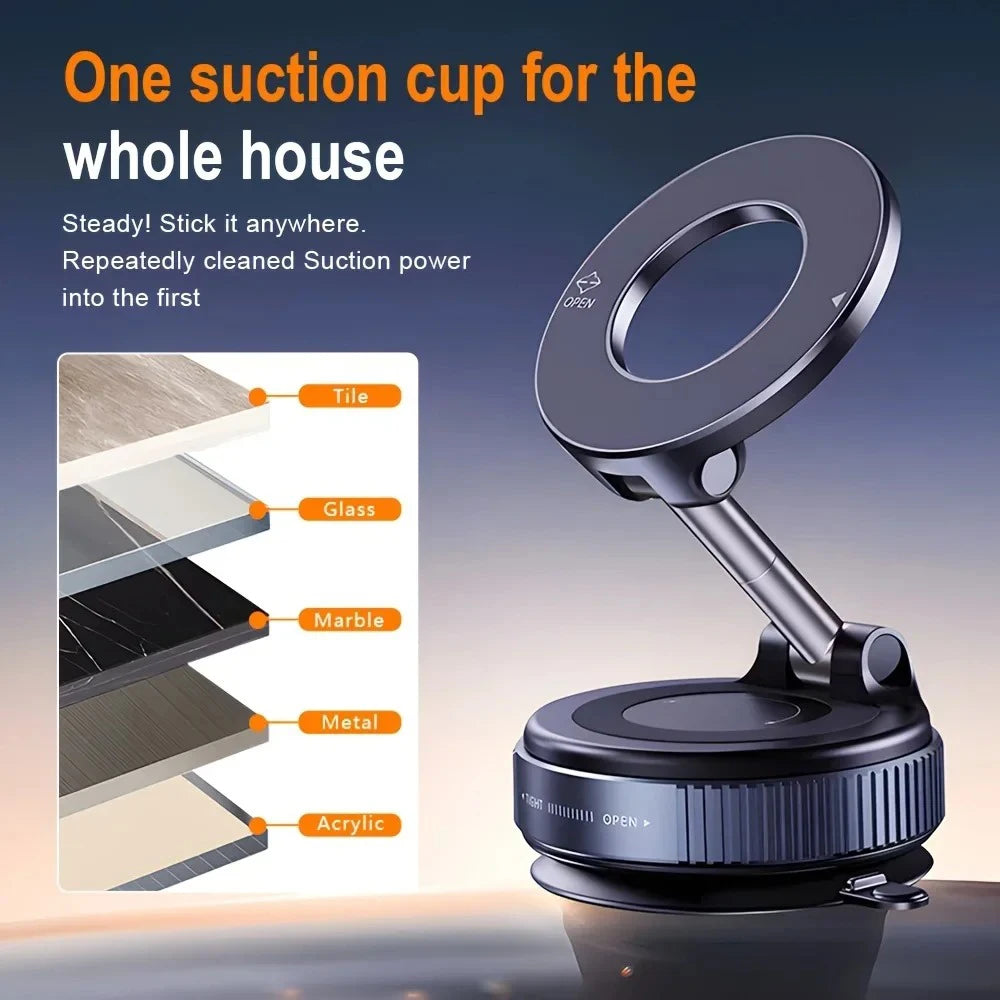 Magnetic Car Phone Holder - Foldable 360° Rotating Suction Mount for 4.7-inch+ Smartphones, Universal Car/Desk/Bathroom Stand