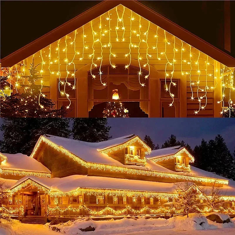 LED Curtain Icicle String Lights 5M (16.4 ft) x 0.4–0.6M (15.7–23.6 in) 96 LED Waterfall Festoon, Outdoor Christmas Garden & Eaves Decor