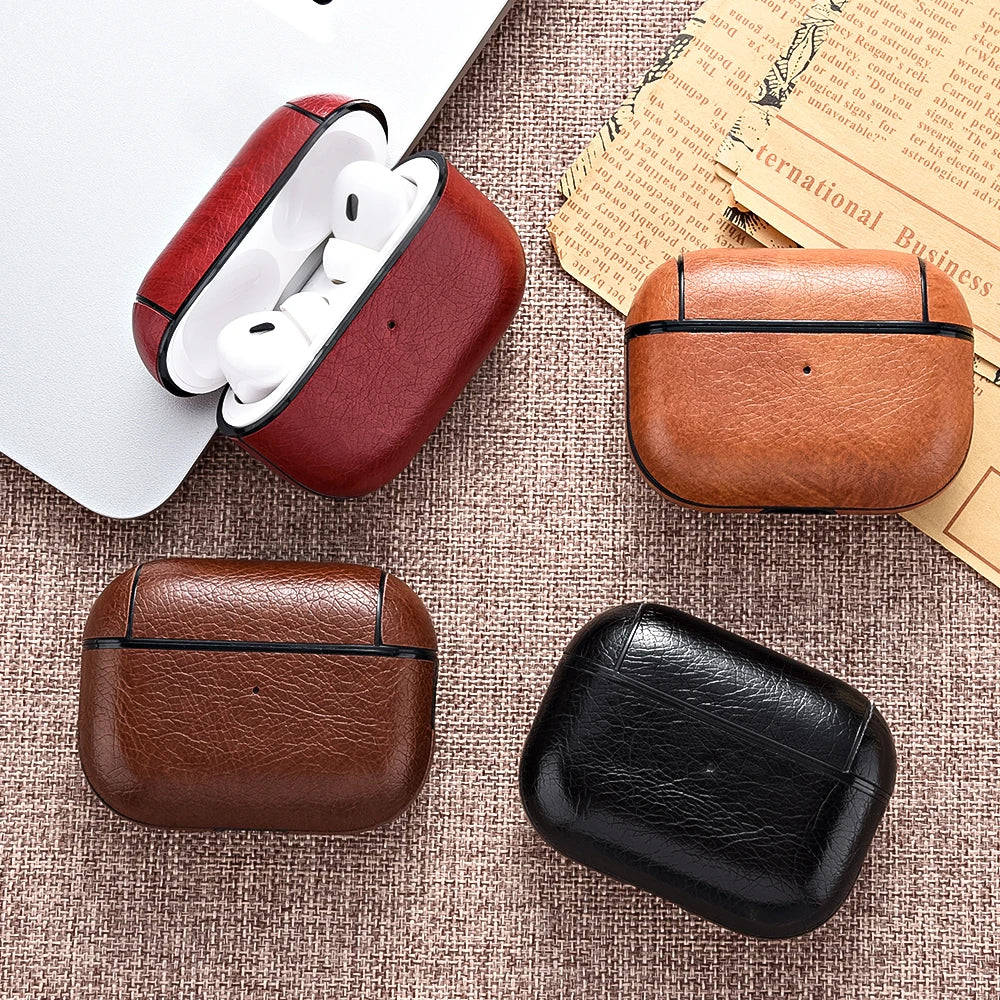Leather AirPods Case Protective Cover Compatible with AirPods Pro, Pro 2, Pro 3, AirPods 3 & AirPods 4 (USB-C Compatible)