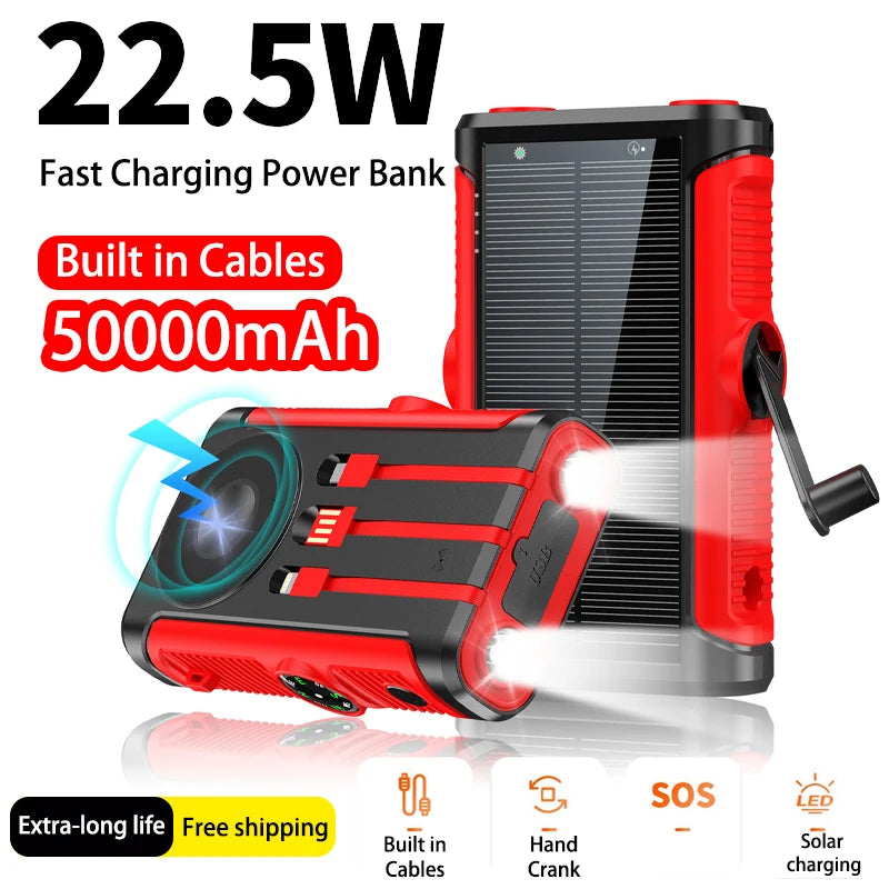20,000mAh Solar Power Bank 22.5W Magnetic Wireless Charging Portable Power Bank with Built-in Cables & Flashlight — USB-C/Lightning Outputs, Camping External Battery