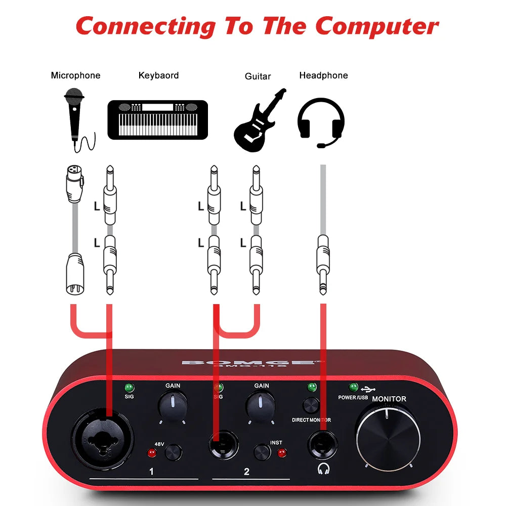 USB Audio Interface 24-bit/192kHz – Professional Sound Card with Headphone Monitor Amplifier for Live Recording