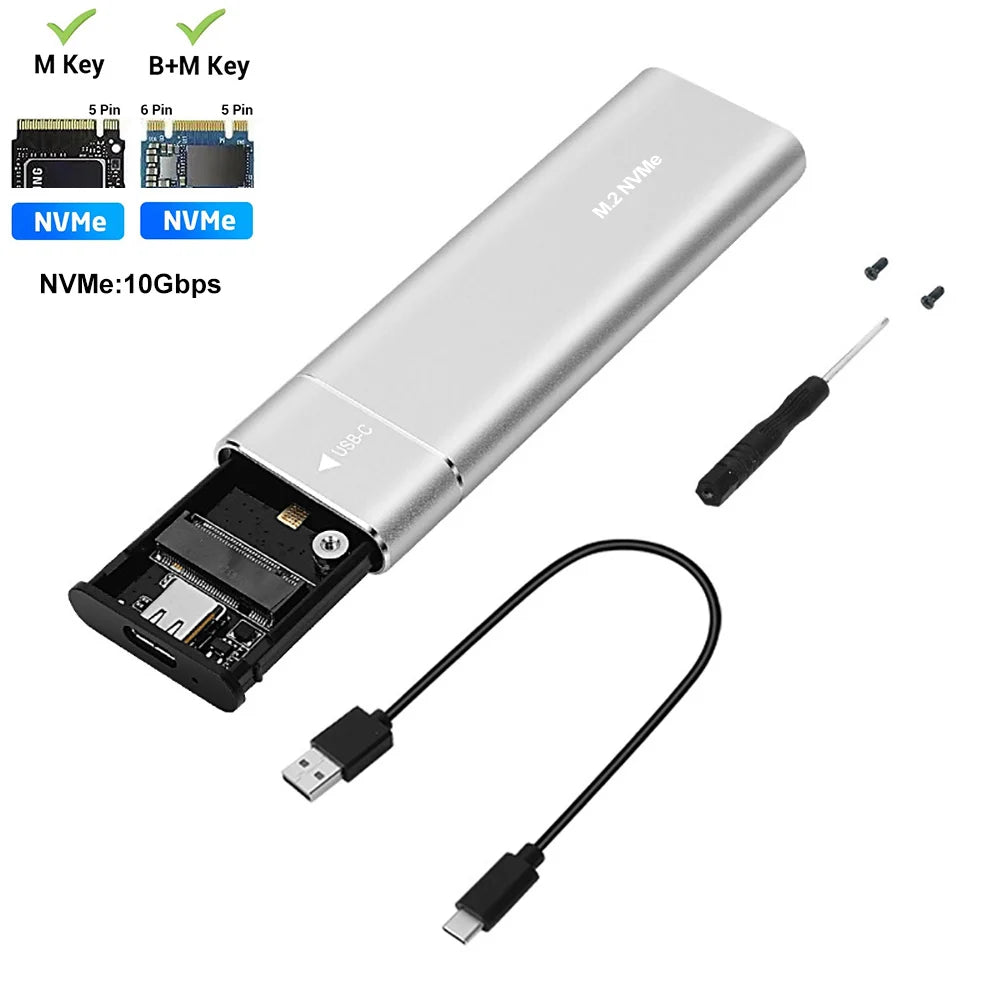 M.2 SSD Enclosure USB 3.1 Type-C - NVMe & SATA Dual-Protocol (2230/2242/2260/2280) 10Gbps External M.2 to USB-C Adapter