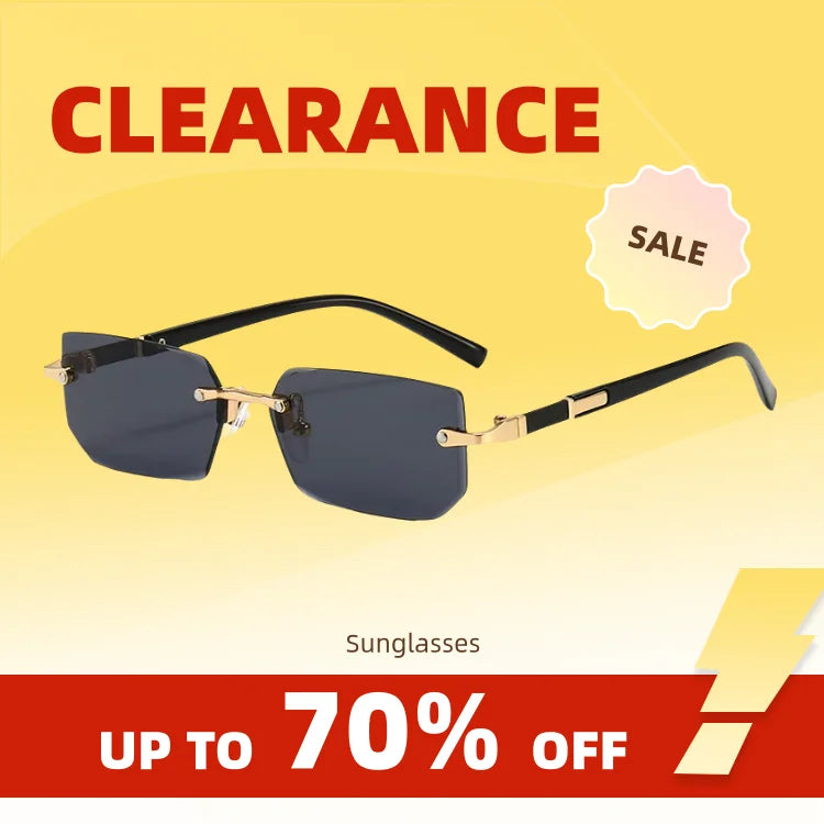 Rimless Rectangle Sunglasses for Women Small Frame Fashion Summer Travel Shades