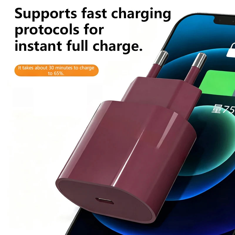 20W USB-C PD Fast Charger with USB-C Cable — Wall Adapter for iPhone (USB-C) & iPad Pro/Air