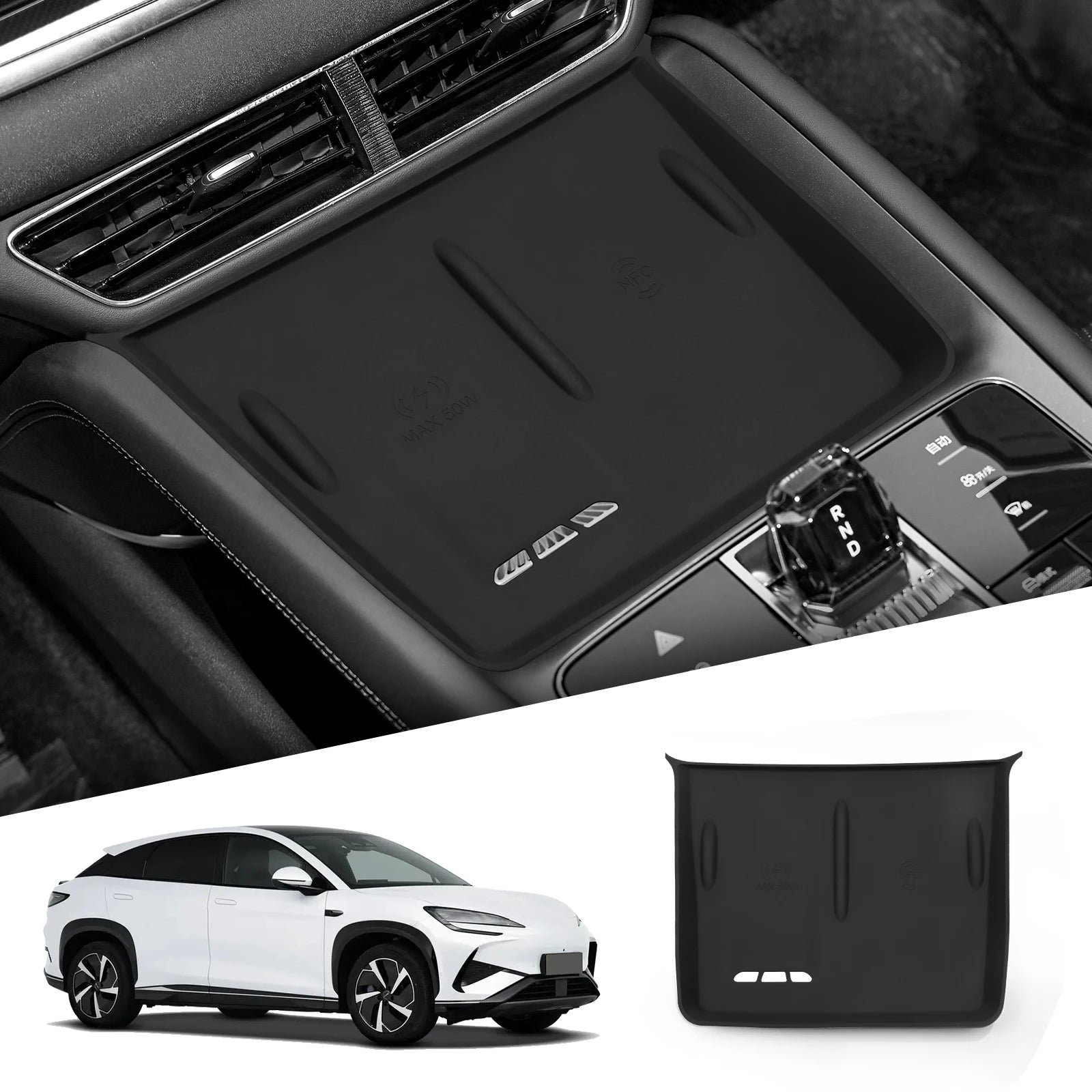Center Console Storage Tray with Silicone Anti-Slip Pad, Armrest Cup Organizer, Black