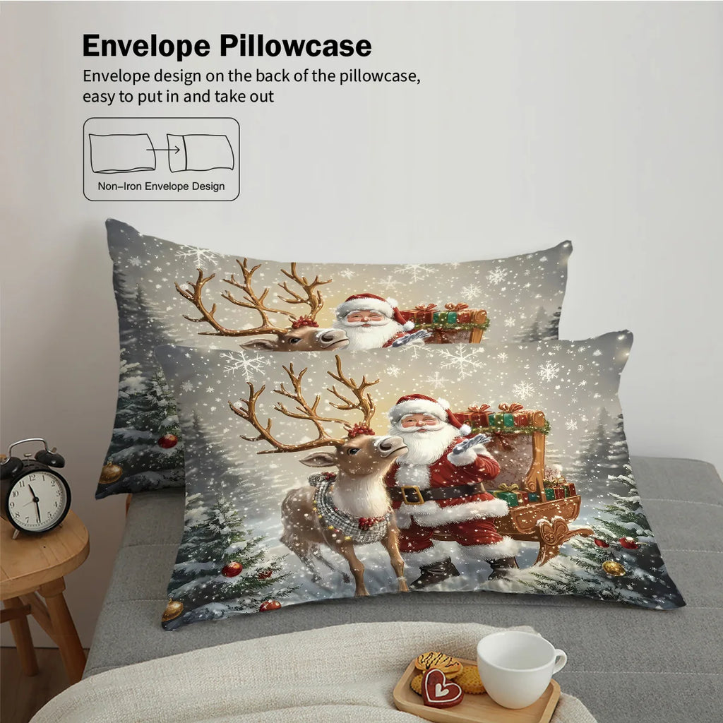 3-Piece Santa Claus Printed Bedding Set – Festive Duvet Cover & Pillowcases, Soft 100% Polyester, Machine Washable, Multiple Sizes (1.0–2.2 m / 3.3–7 ft)