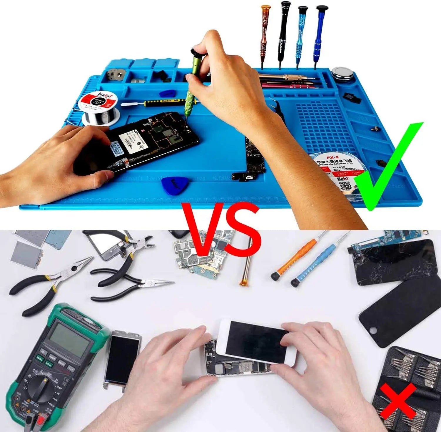 Silicone Soldering Mat Heat Resistant to 932°F (500°C) Anti-Static Magnetic Work Mat for Electronics Repair