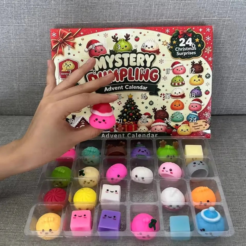 Christmas Advent Calendar 24-Day Dumpling Squishy Blind Box - Slow-Rising Fidget Sensory Countdown Gift
