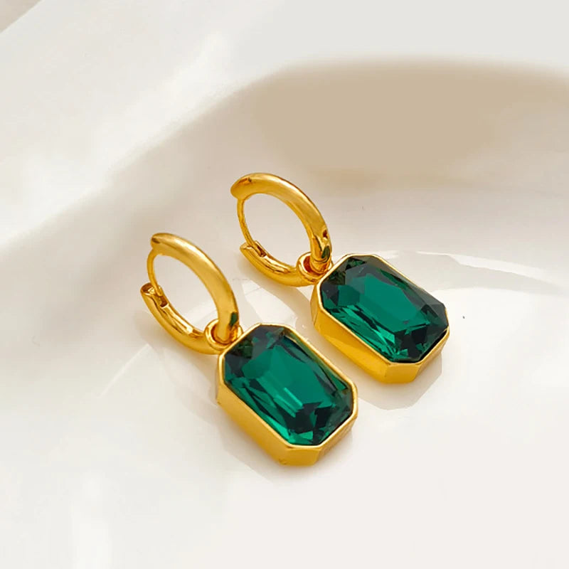 Korean Green Acrylic Geometric Dangle Earrings — Round & Square Statement Drop Earrings for Women