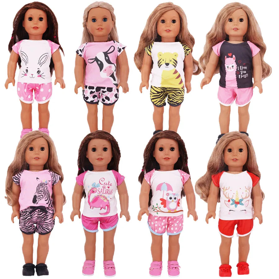 Cute Printed T-Shirt Top for 18-Inch (45.7 cm) & 43 cm Dolls, Short Doll Tee