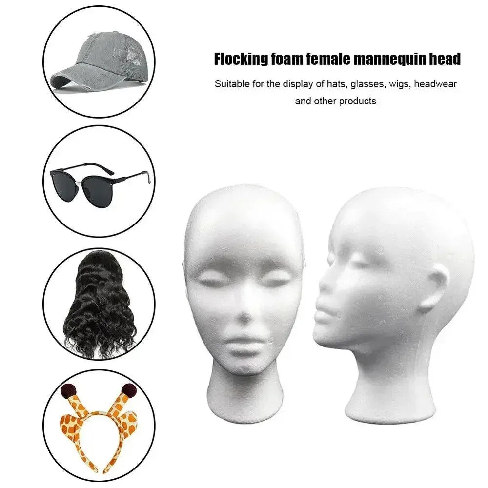 Female Styrofoam Mannequin Head Foam Wig Hat and Glasses Display