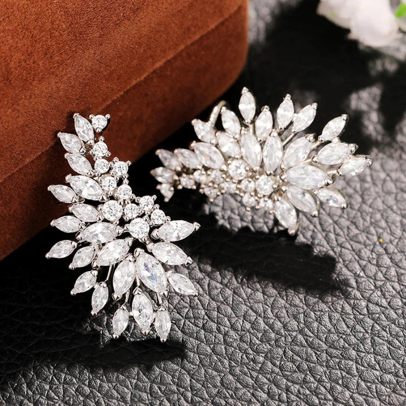 Trendy Fully Paved Cubic Zirconia Stud Earrings for Women Statement Party Jewelry