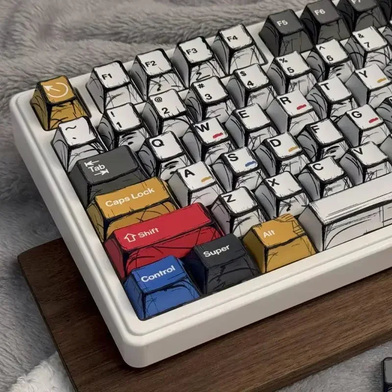 Comic Style Colorful 136-Key Keycap Set OEM Profile Minimalist Mechanical Keyboard Keycaps