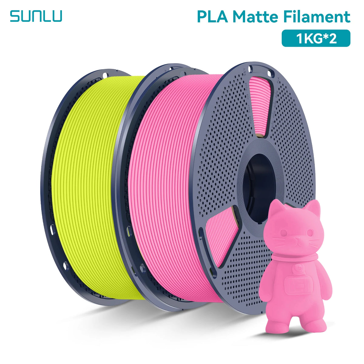 PLA Matte Filament 1.75mm 1kg Spool (2.2 lb) 2-Pack, Matte Finish Neatly Wound for FDM 3D Printers