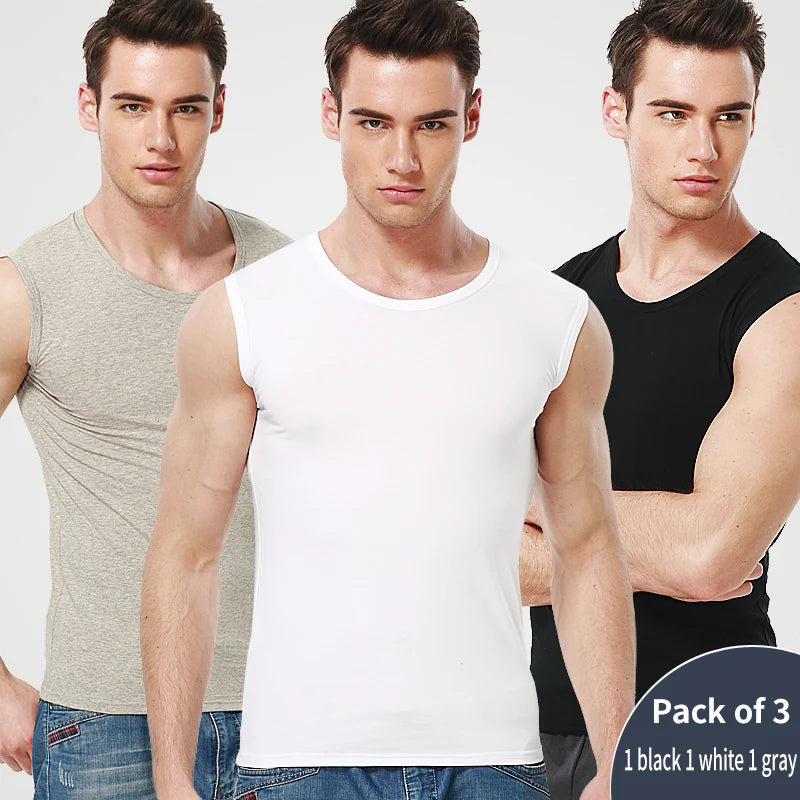Men's Wide-Shoulder Cotton Tank Top Breathable Sweat-Absorbent Slim Fit for Sports Gym Basketball