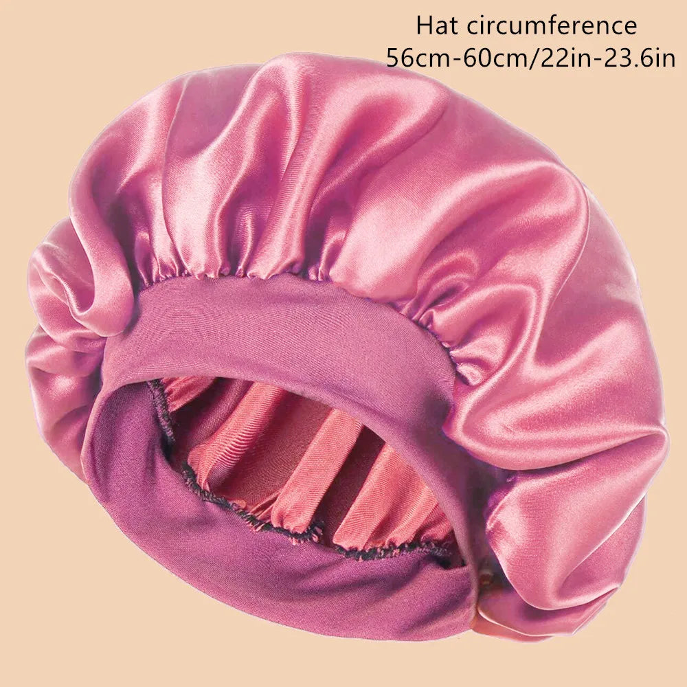 Satin Wide-Brim Shower Cap Sleep Bonnet - Single - 16 Colors