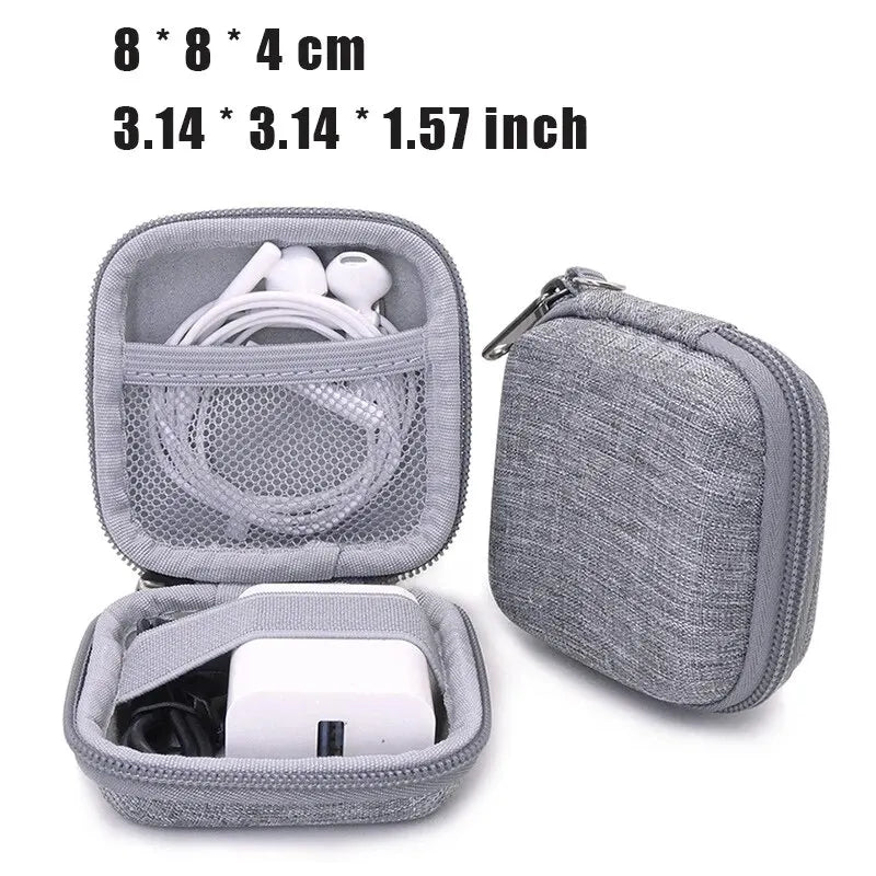 Leather Earphone & Cable Organizer Case – Portable Earbud, Charger & USB Drive Storage