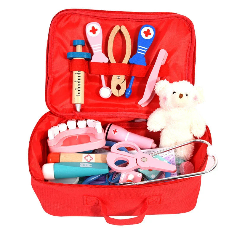 Wooden Doctor and Dentist Pretend Play Set for Kids, Educational Medical Role Play Toy