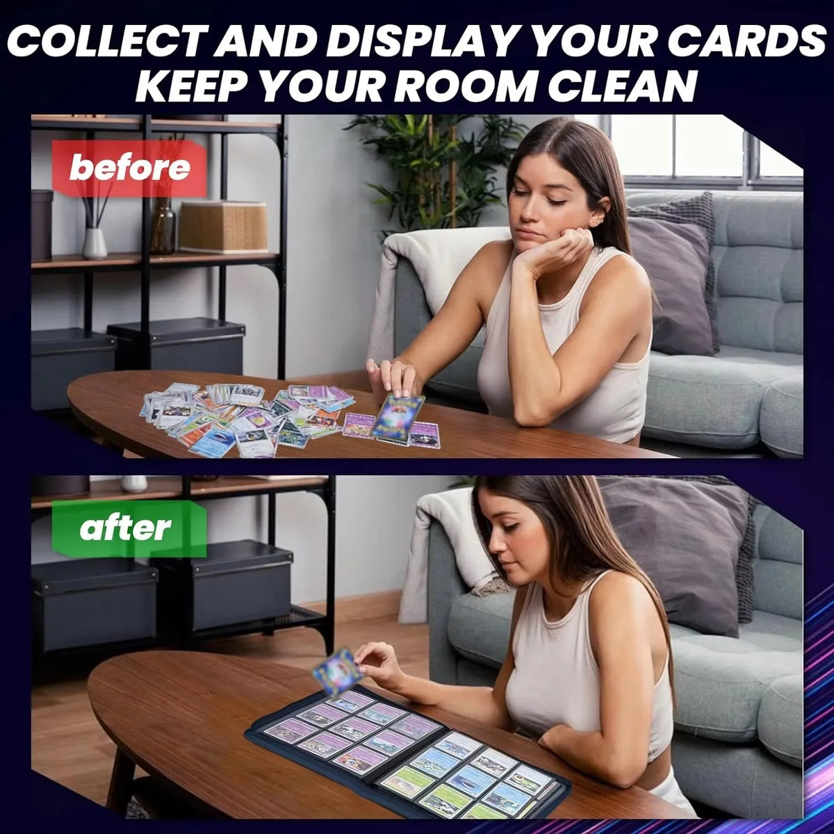 9-Pocket Zipper Card Binder 360-Card Trading Card Holder Book with Premium PU Zip Cover Side-Loading Sleeves