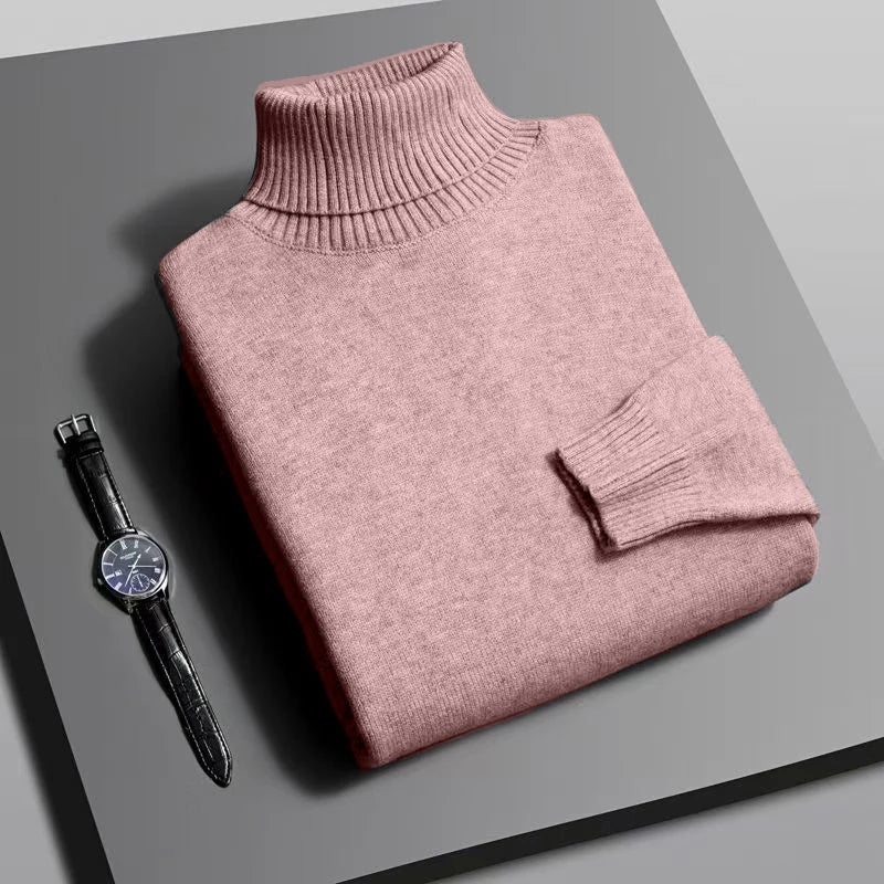 Men's Slim Fit Knit Turtleneck Sweater – Anti-Pilling Long Sleeve Pullover for Autumn & Winter