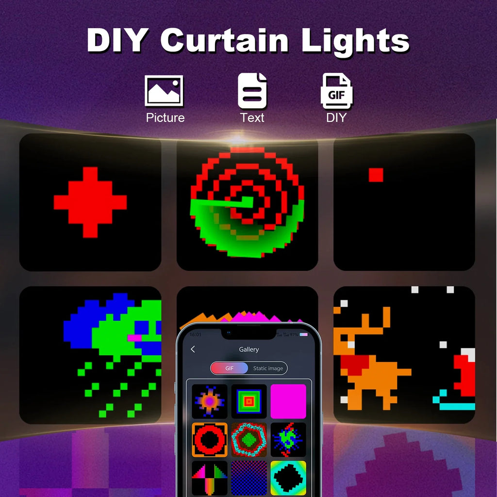 400 LED Smart Curtain Fairy Lights - App & Remote, Music Sync RGB, IP65 Waterproof, 1×1–3×3 m (3.3–9.8 ft)