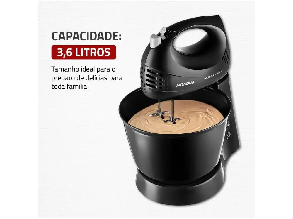 Black Electric Hand Mixer 400W, 3-Speed + Turbo with Mixing Bowl & Beaters - 110V