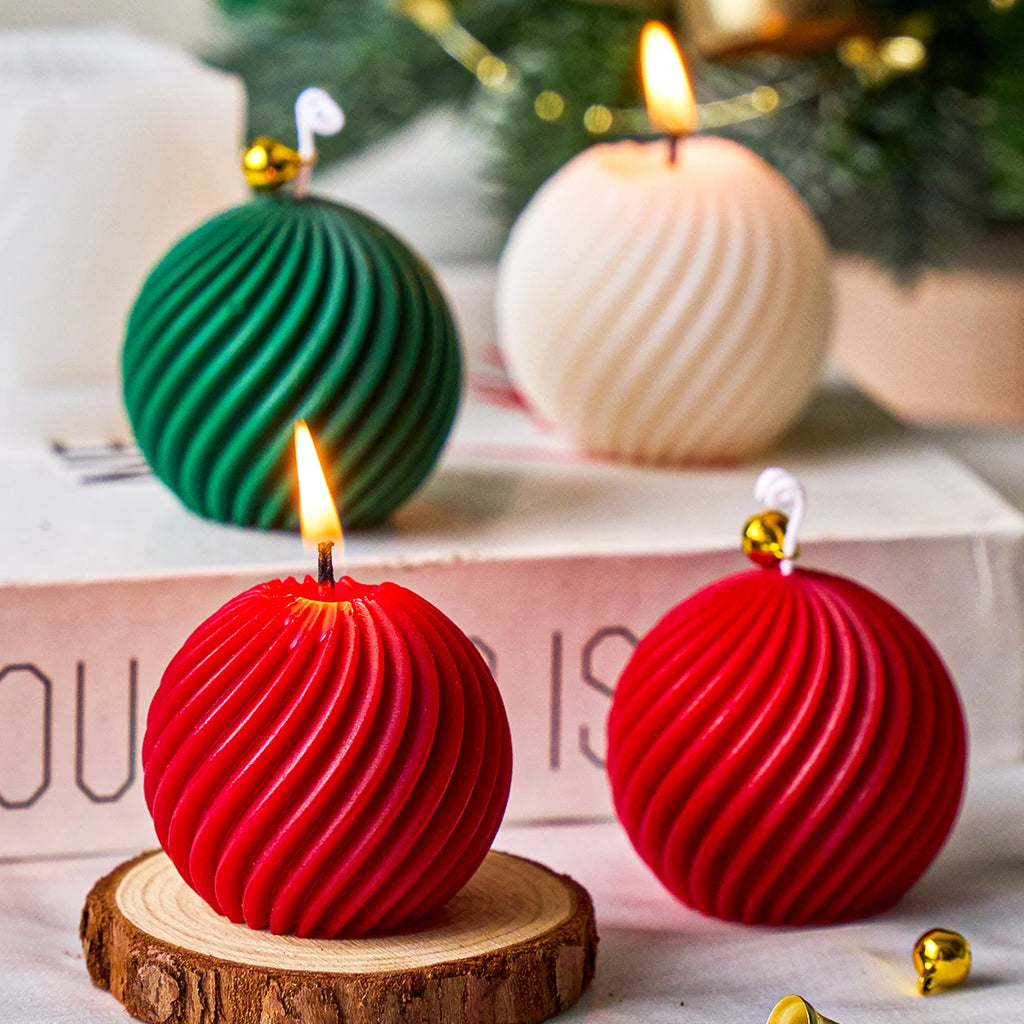 3D Christmas Ball Silicone Mold - Twist Stripe Candle & Soap DIY Mold for Holiday Crafts, Gifts & Home Decor