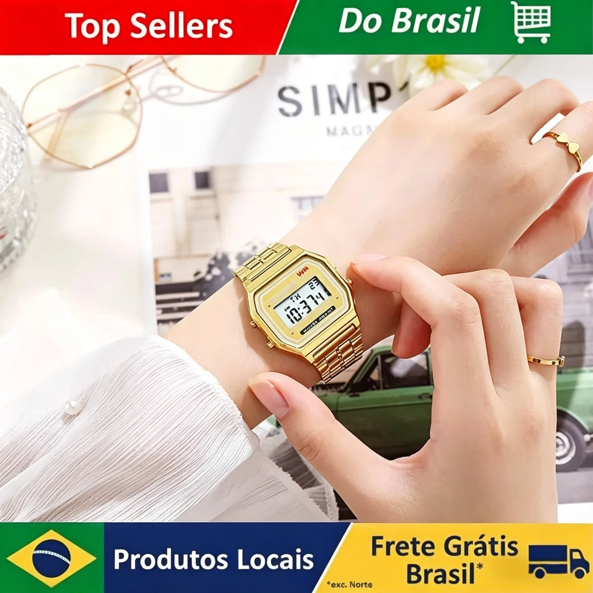 Luxury LED Digital Men's Stainless Steel Gold Watch Fashion Business Electronic Wristwatch