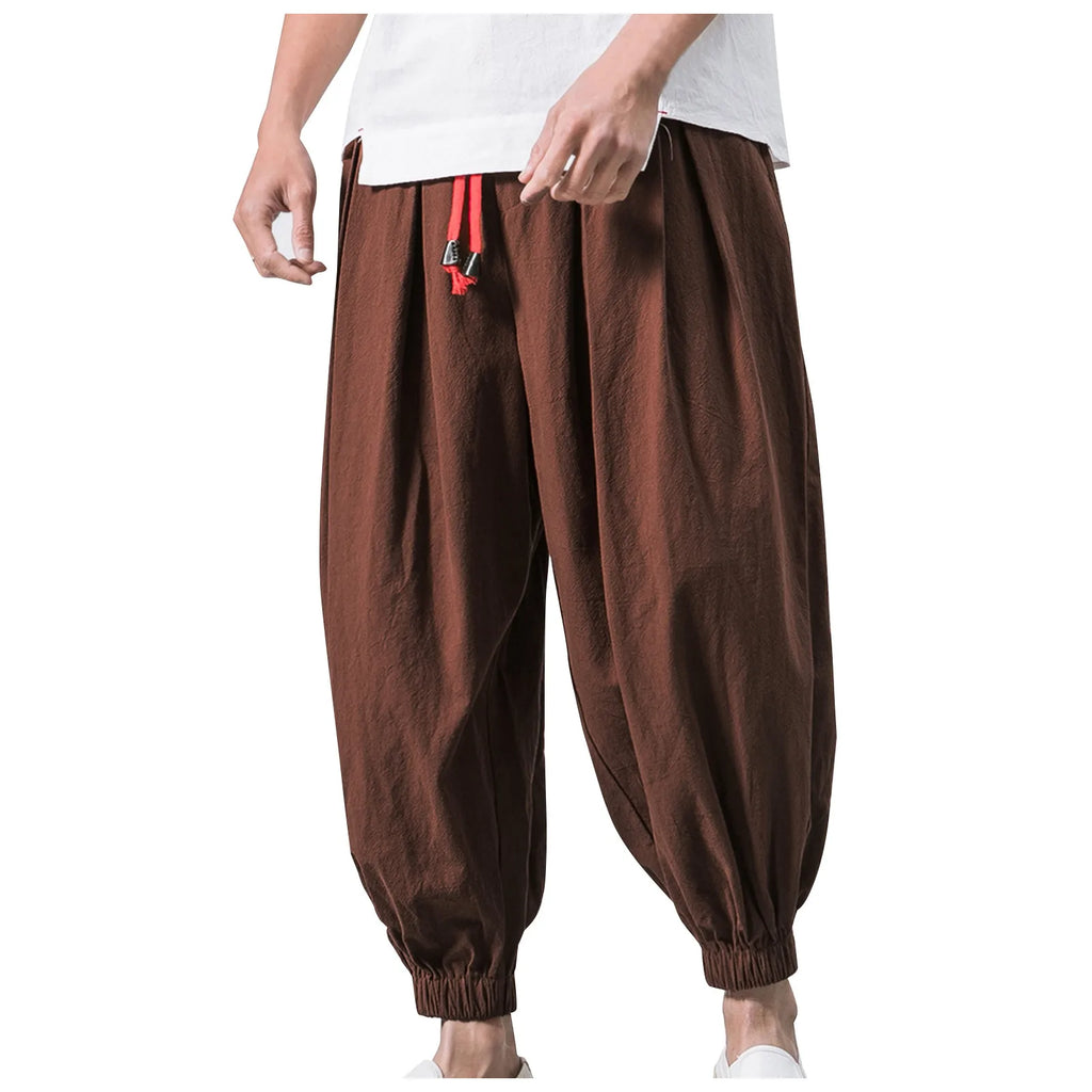Oversized Men's Linen-Cotton Harem Pants – Loose Pleated Ankle Trousers, Casual Plus Sizes M-5XL