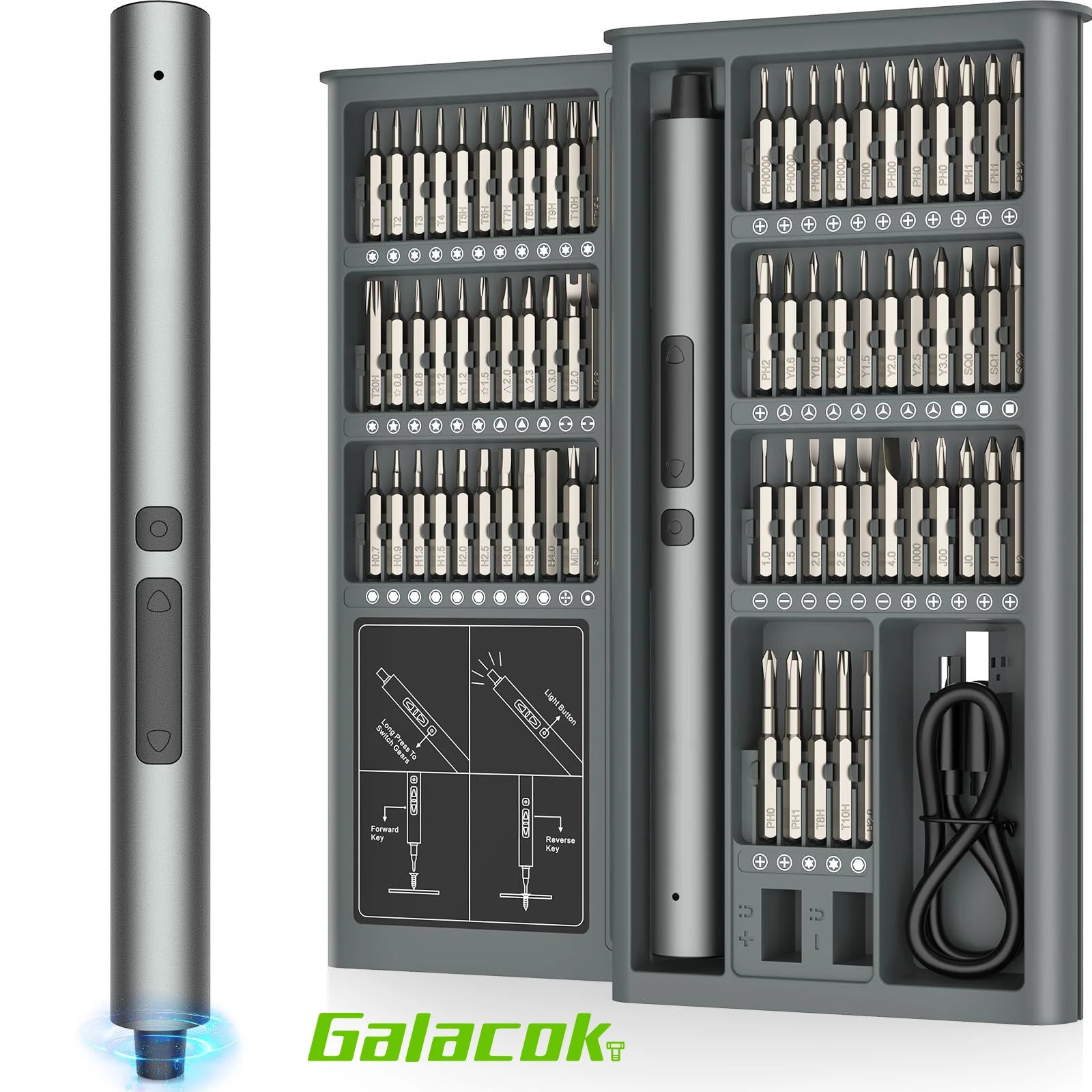 75-in-1 Cordless Precision Electric Screwdriver Set with LED Light and USB-C Charging, Magnetic Repair Kit for PC, iPhone, Camera, Watch, Glasses