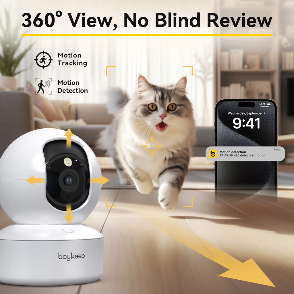 2K WiFi Pet Camera with Phone App — 360° Pan & Tilt Indoor Security & Baby Monitor, 2-Way Audio, Color Night Vision (5GHz/2.4GHz)
