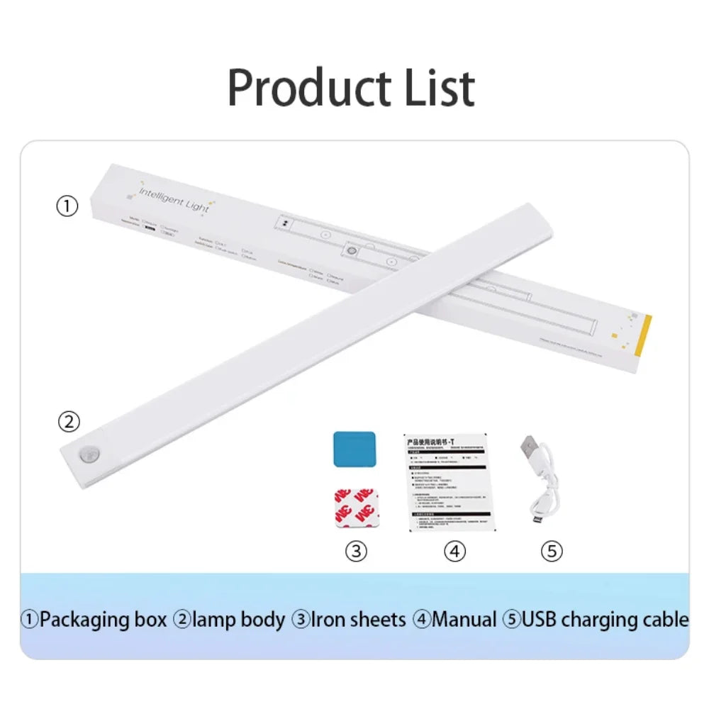 USB Rechargeable Motion Sensor LED Under-Cabinet Light — Wireless Night Light 10/20/30/40/50cm (4/8/12/16/20 in) for Kitchen, Closet, Wardrobe, Bedroom