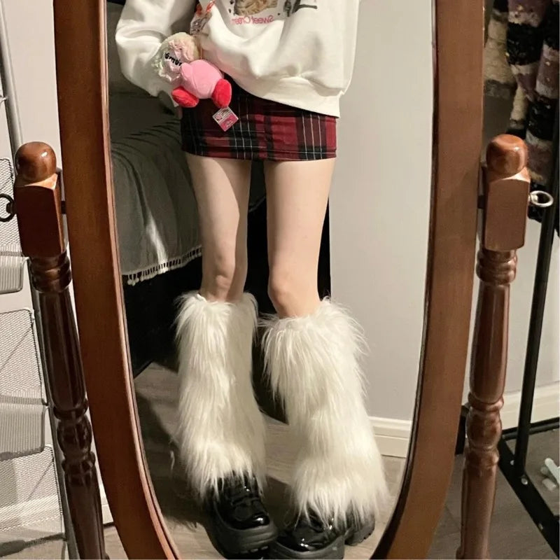 Plush Artificial Fur Leg Warmers 1/2 Pair Knee-Length Thermal Socks for Women & Girls 25/40 cm