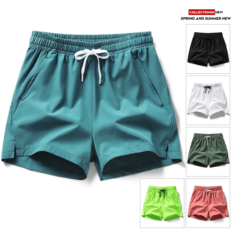 Unisex Lightweight Running Shorts with Zipper Pockets - Quick-Dry Athletic and Beach Shorts
