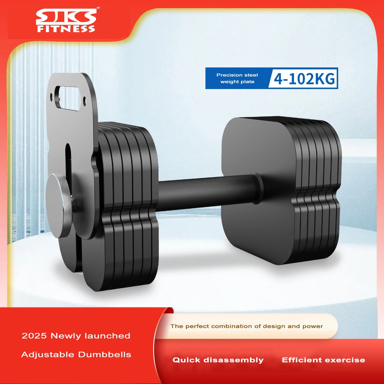 Pure Steel Adjustable Dumbbell Set 4kg–102kg | Quick 2kg Increment Square Plug-In (Pair)