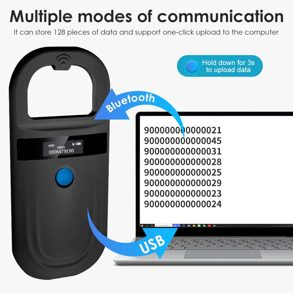 Portable Animal RFID Microchip Scanner 134.2 kHz & 125 kHz USB Bluetooth FDX-B EMID Pet Cat Dog Tag Reader