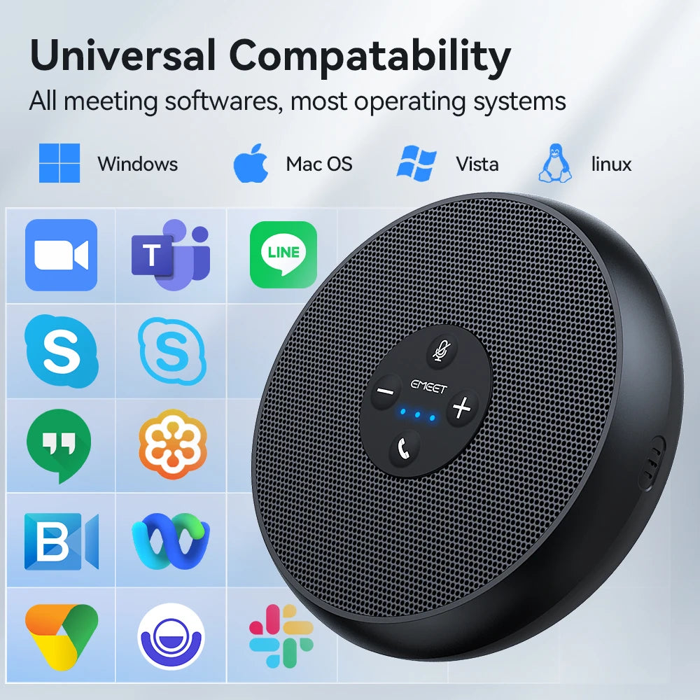 USB Wired Conference Speakerphone with 2 Mics – 360° Voice Pickup, Certified for Online Meetings, Office & Home