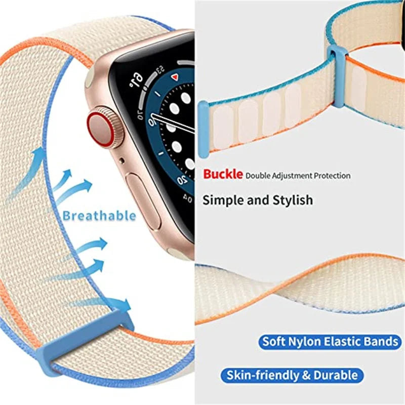 Nylon Braided Breathable Watch Band – Fits 38/40/41/42/44/45/46/49 mm (1.50–1.93 in) Smartwatches
